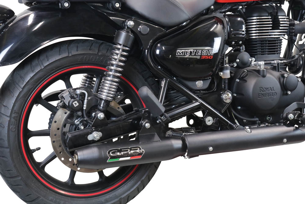 Exhaust compatible with Royal Enfield Meteor 350 2021-2023, Deeptone Nero, Slip-on exhaust including link pipe and removable db killer 