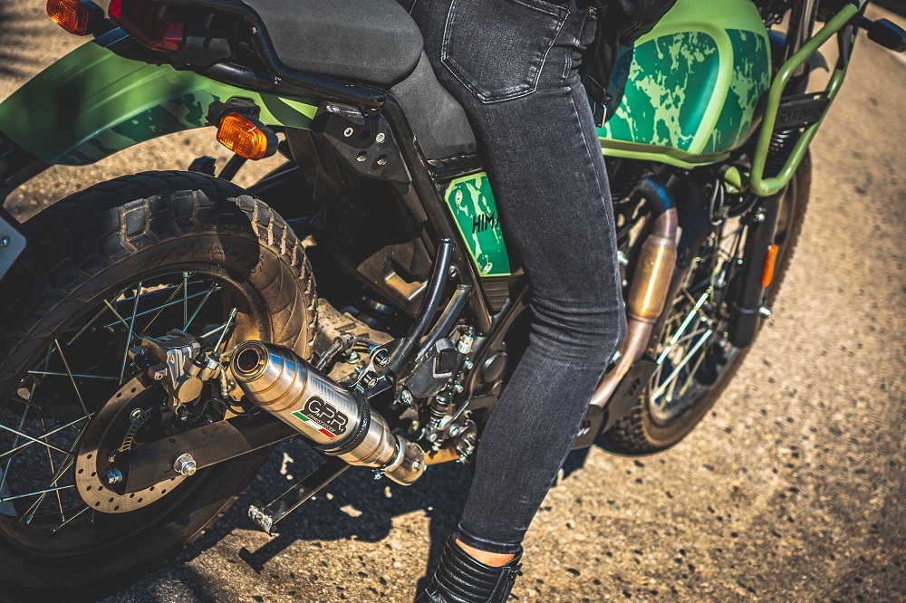 Exhaust compatible with Royal Enfield Himalayan 410 Diam.36mm 2017-2020, Deeptone Inox, Slip-on exhaust including link pipe and removable db killer 