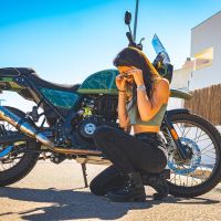 Exhaust compatible with Royal Enfield Himalayan 410 Diam.36mm 2017-2020, Deeptone Inox, Slip-on exhaust including link pipe and removable db killer 
