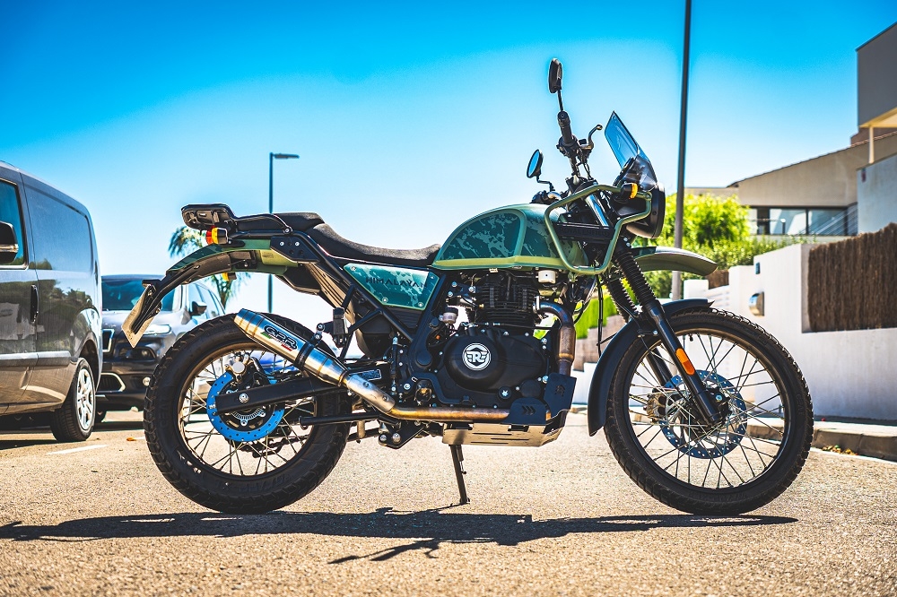 Exhaust compatible with Royal Enfield Himalayan 410 Diam.36mm 2017-2020, Deeptone Inox, Slip-on exhaust including link pipe and removable db killer 