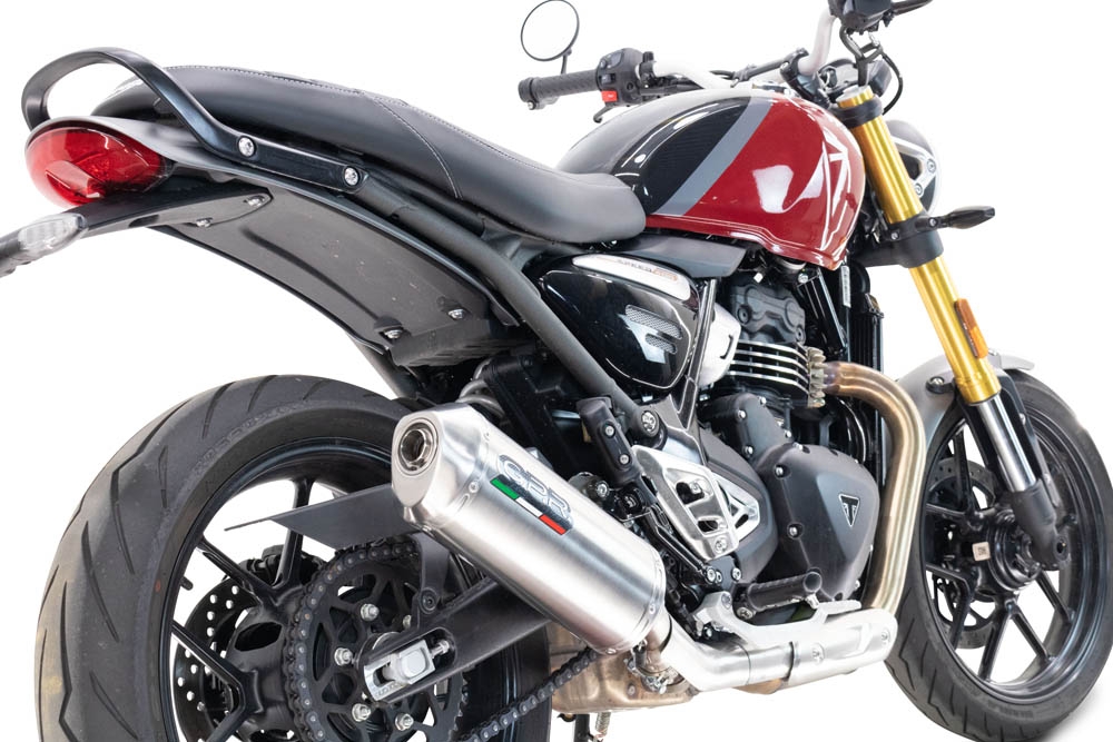 Exhaust compatible with Triumph Speed 400 2023-2025, Satinox , Slip-on exhaust including removable db killer and link pipe, EPA-compliant 