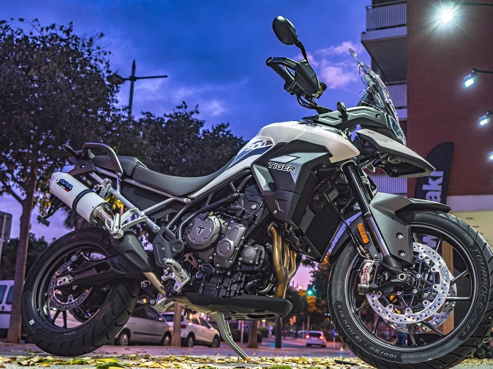 Exhaust compatible with Triumph Tiger 900 2020-2023, Albus Evo4, Slip-on exhaust including removable db killer and link pipe, EPA-compliant 