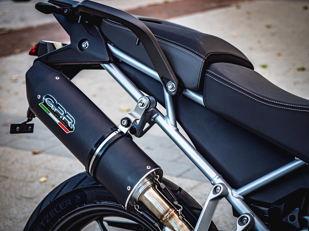 Exhaust compatible with Triumph Tiger 900 2020-2023, Furore Evo4 Nero, Slip-on exhaust including removable db killer and link pipe, EPA-compliant 