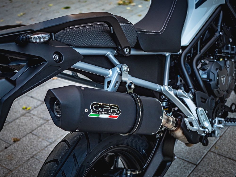 Exhaust compatible with Triumph Tiger 900 2020-2023, Furore Evo4 Nero, Slip-on exhaust including removable db killer and link pipe, EPA-compliant 