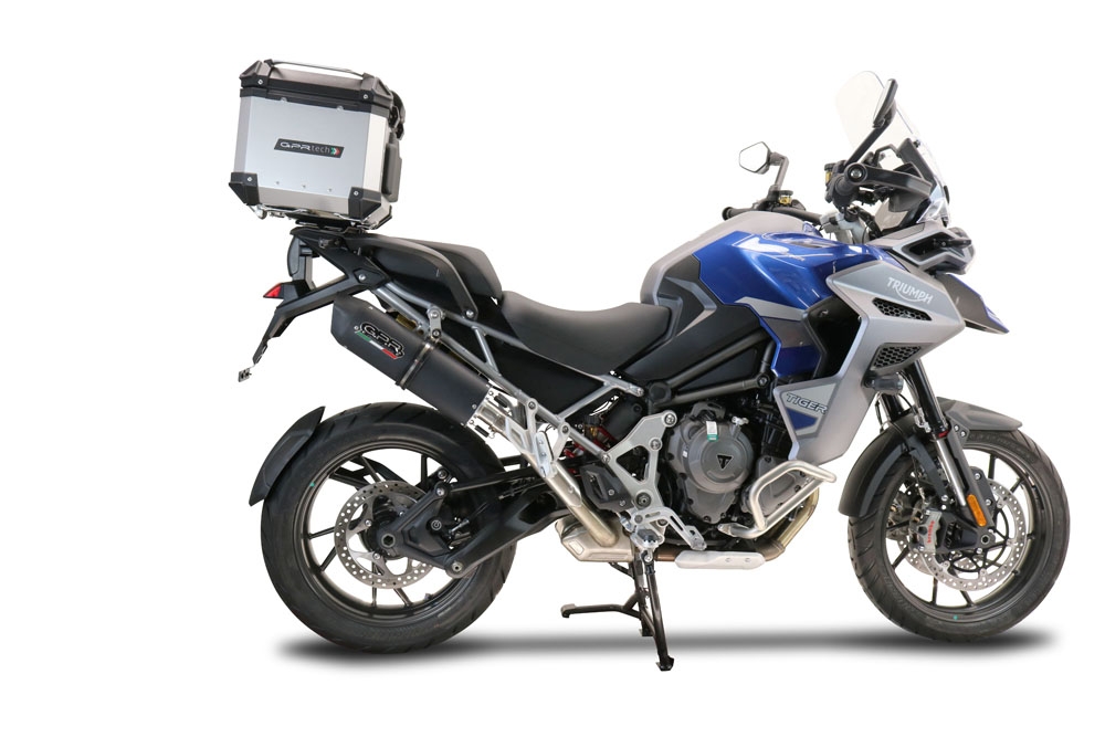 Exhaust compatible with Triumph Tiger 1200 Gt - Rally 2022-2024, Furore Evo4 Nero, Slip-on exhaust including removable db killer and link pipe, EPA-compliant 
