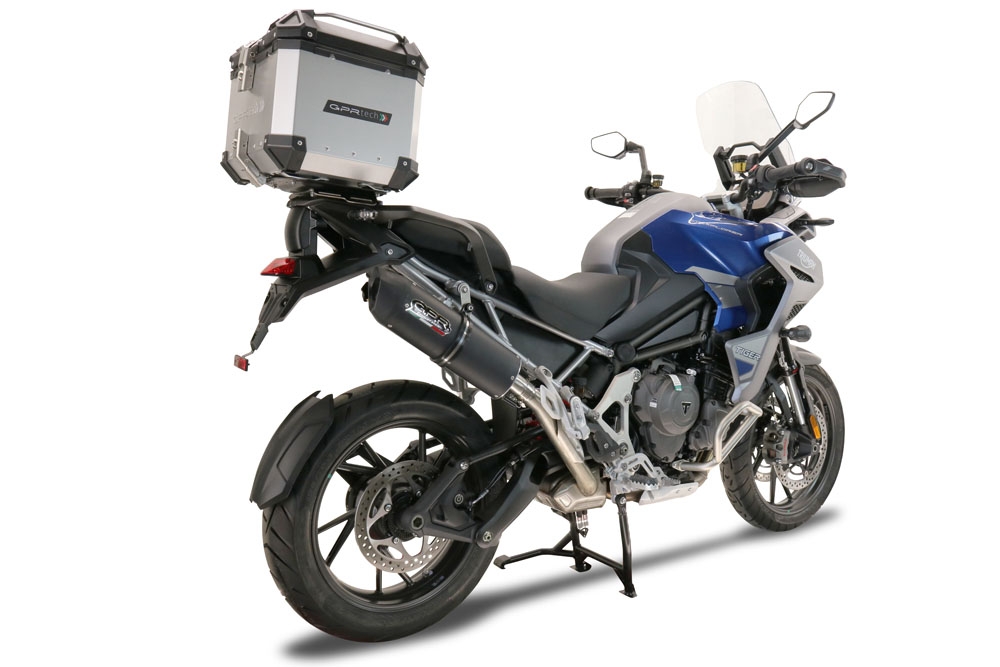 Exhaust compatible with Triumph Tiger 1200 Gt - Rally 2022-2024, Furore Evo4 Nero, Slip-on exhaust including removable db killer and link pipe, EPA-compliant 
