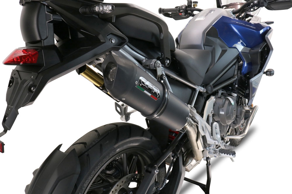 Exhaust compatible with Triumph Tiger 1200 Gt - Rally 2022-2024, Furore Evo4 Nero, Slip-on exhaust including removable db killer and link pipe, EPA-compliant 