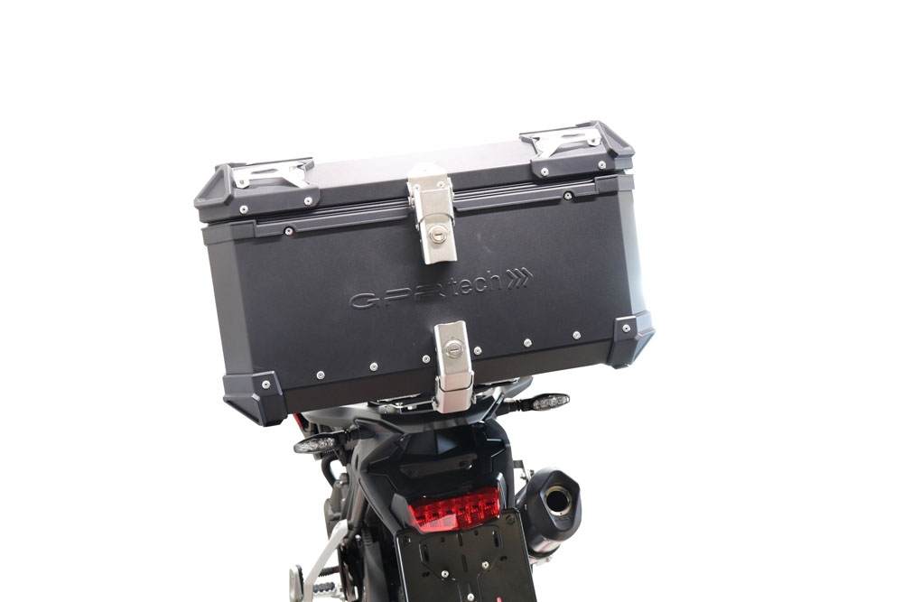 Top case GPR TECH compatible with  Triumph Tiger 1200 Gt - Rally 2022/2024 e5 GPR TECH Top case in aluminum, black color with specific plate included Capacity 55 LT.