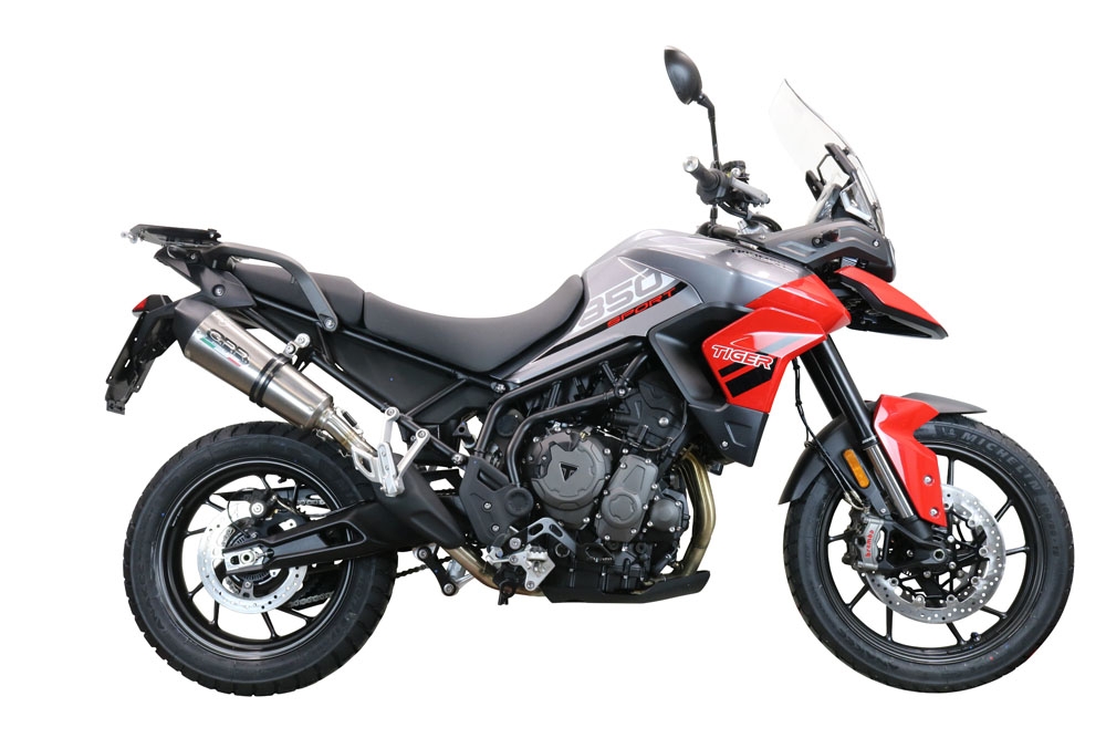 GPR exhaust compatible with  Triumph Tiger 850 2020-2024, New Grand Prix Evo Titanium, Slip-on exhaust including removable db killer and link pipe, EPA-compliant 