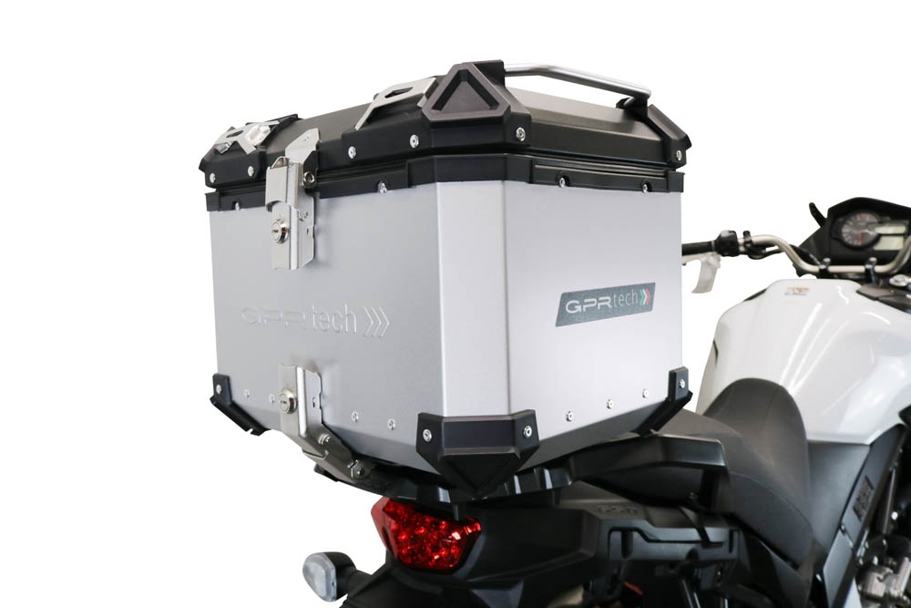 Top case GPR TECH compatible with  Suzuki V-Strom 1050 Xt/De 2020/2024 e5 GPR TECH Top case in aluminum, silver color with specific plate included Capacity 35 LT.