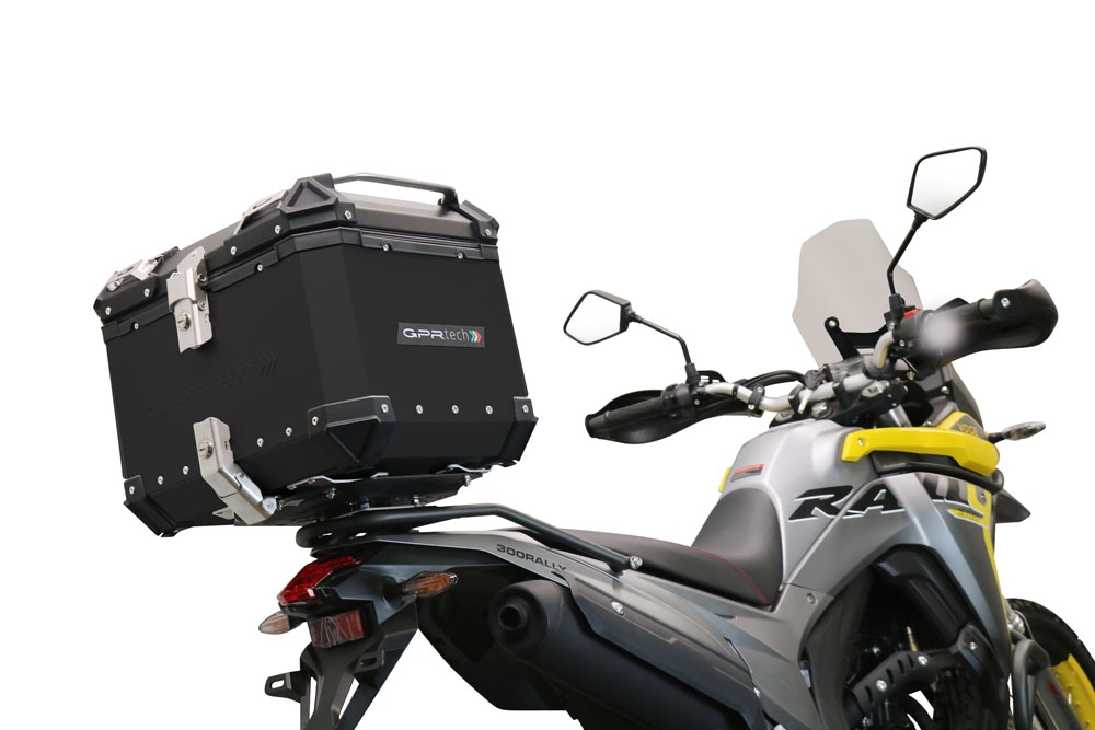Top case GPR TECH compatible with  Voge 300Rally 2022/2024 e5 GPR TECH Top case in aluminum, black color with specific plate included Capacity 35 LT.
