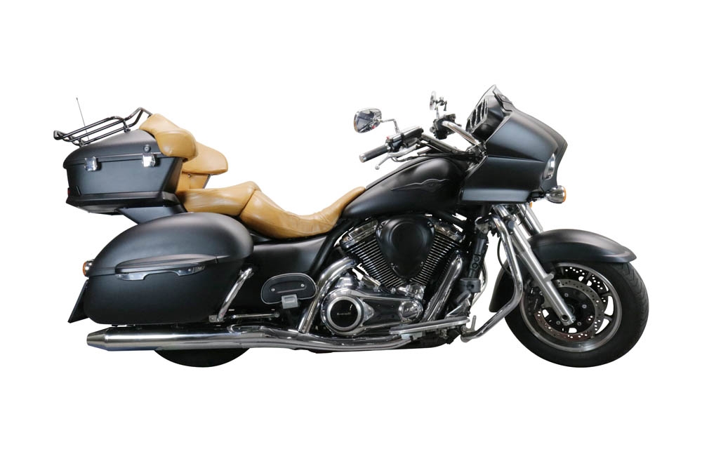 Exhaust compatible with Kawasaki Vulcan VN 1700 Voyager ABS 2011-2016, Maxy Deeptone Cruiser, Dual slip-on including removable db killers and link pipes, EPA-compliant 