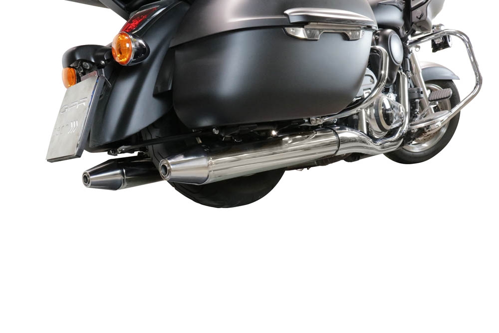 Exhaust compatible with Kawasaki Vulcan VN 1700 Voyager ABS 2011-2016, Maxy Deeptone Cruiser, Dual slip-on including removable db killers and link pipes, EPA-compliant 