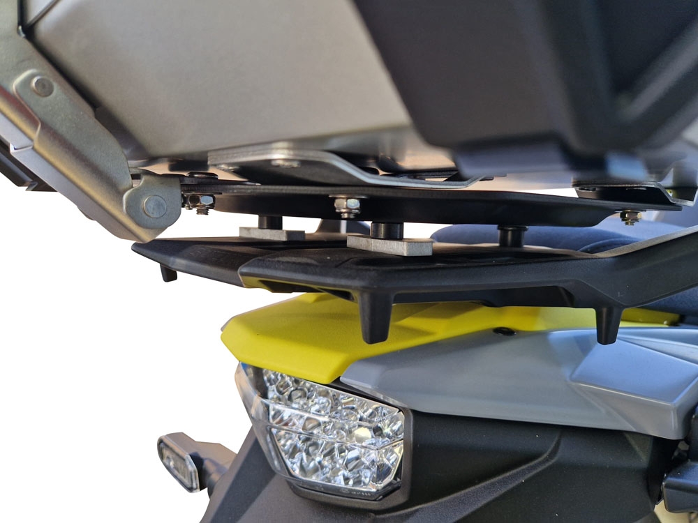 GPR TECH compatible with  Suzuki V-Strom Dl 1000 2017/2019 e4 GPR TECH Specific fitting plate Top Case ALPITECH 55 LT compatible with original luggage rack,stainless steel made with 4 anchor points