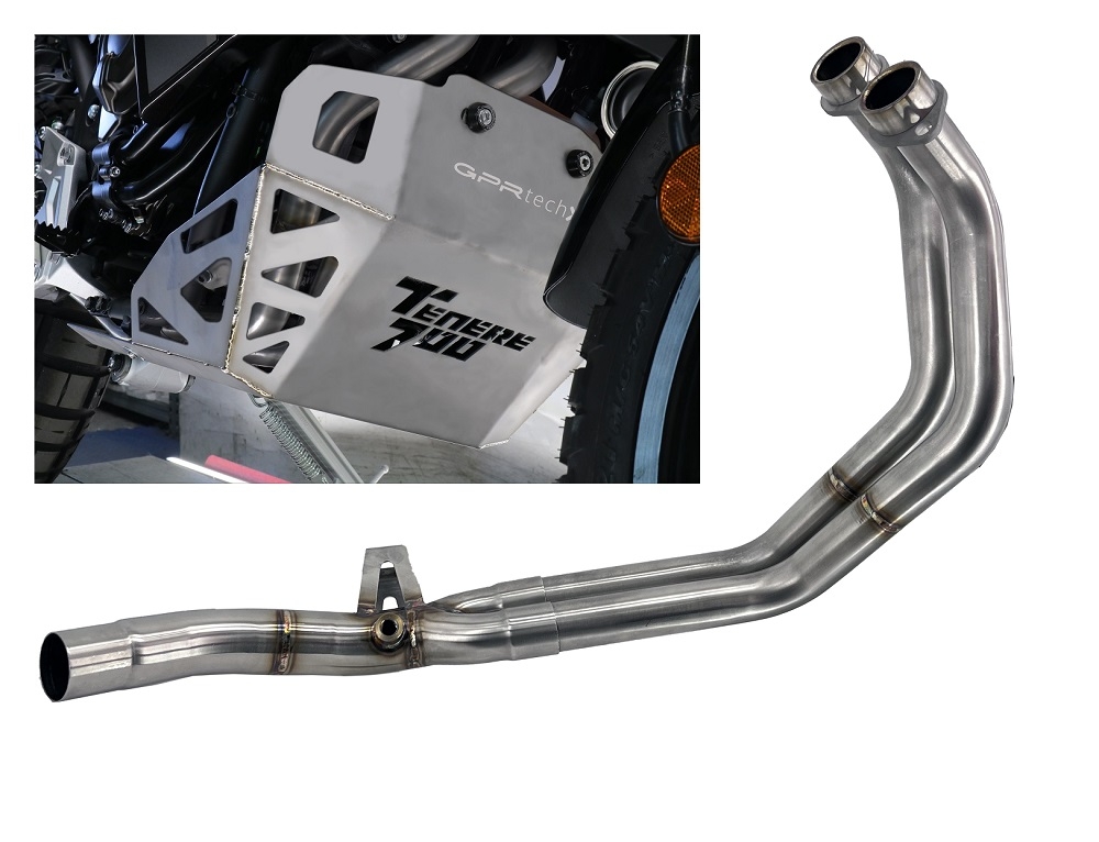 Exhaust compatible with Yamaha Tenere 700 2021-2024, Decatalizzatore + Paracoppa Titanio, Decat pipe more titanium skid plate 