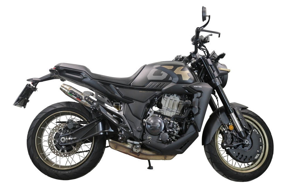 Exhaust compatible with Zontes 350 T1 ADV 2022-2024, Deeptone Inox, Slip-on exhaust including removable db killer and link pipe, EPA-compliant 