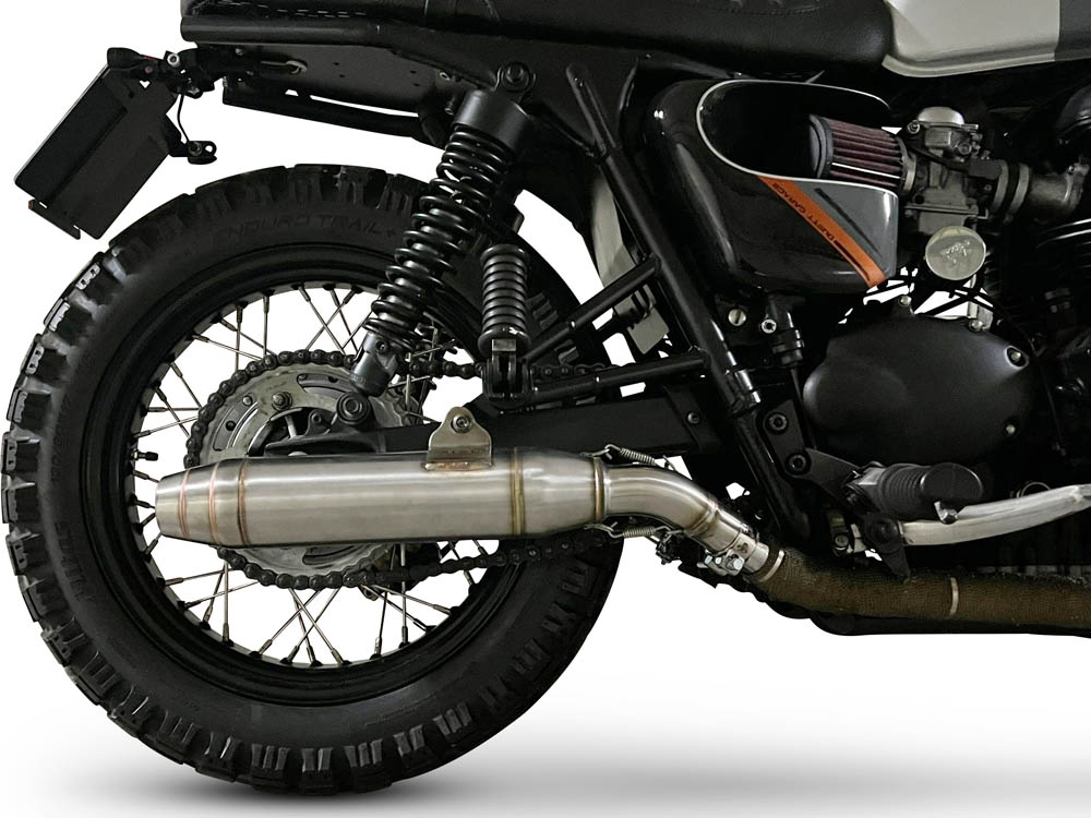 Exhaust compatible with Triumph BONNEVILLE T100 2001-2014, Deeptone Inox, Dual slip-on including removable db killers and link pipes, not EPA-compliant 