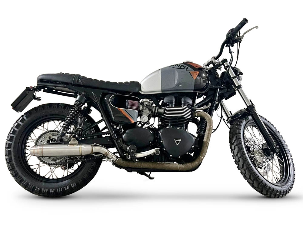 Exhaust compatible with Triumph BONNEVILLE T100 2001-2014, Deeptone Inox, Dual slip-on including removable db killers and link pipes, not EPA-compliant 