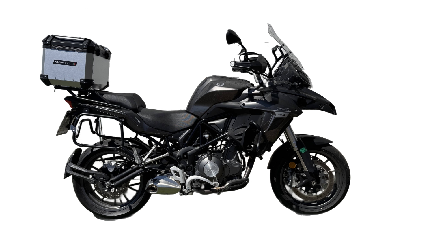 Top case GPR TECH compatible with  Benelli Trk 502 2021/2024 e5 GPR TECH Top case in aluminum, silver color with specific plate included Capacity 55 LT.