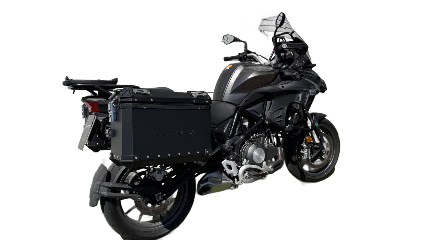 GPR TECH compatible with  Benelli Trk 502 X 2017/2020 e4 GPR TECH Pair of side cases aluminum made, black color with specific pannier holder Capacity 38 LT. + 38 LT.