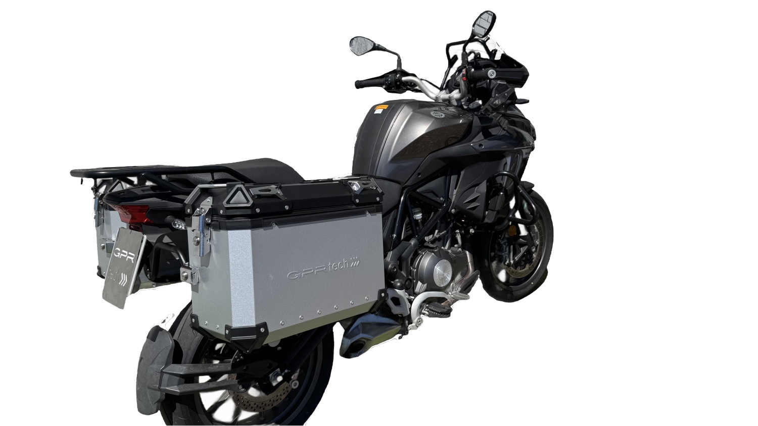 GPR TECH compatible with  Benelli Trk 502 X 2017/2020 e4 GPR TECH Pair of side cases aluminum made, silver color with specific pannier holder Capacity 38 LT. + 38 LT.