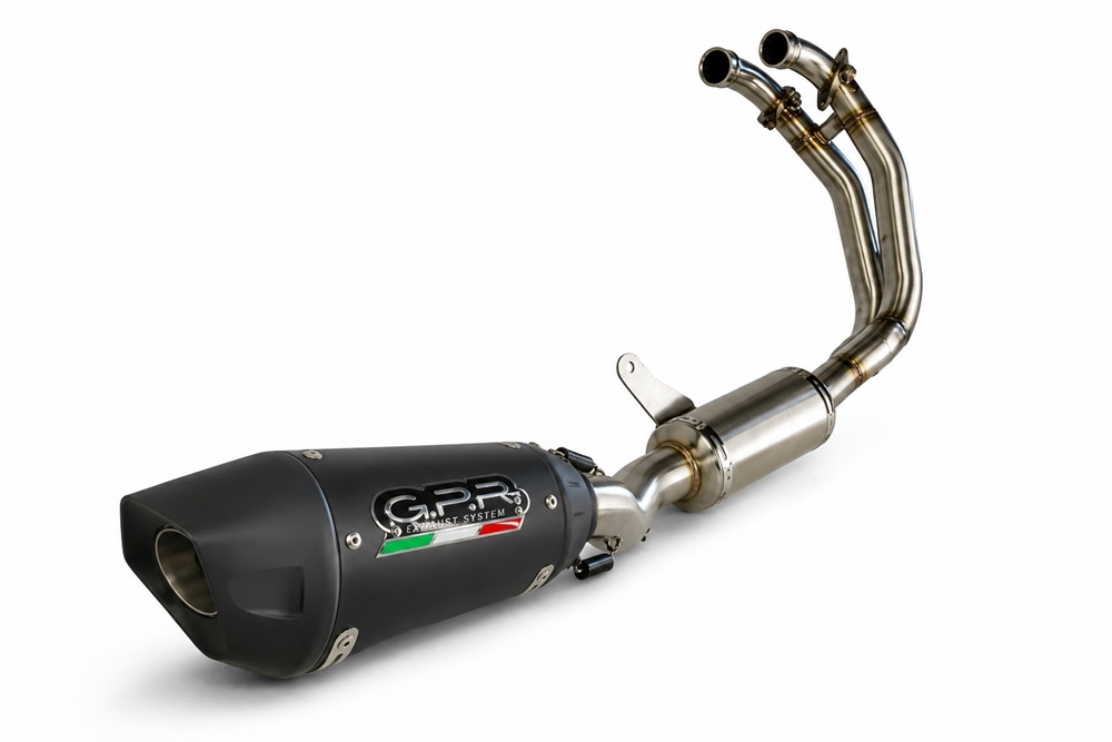 GPR exhaust compatible with Aprilia RS 660 2025-2026, GP-Revo Black Titanium, full system exhaust legal for UK and non-EU countries including removable db killer 