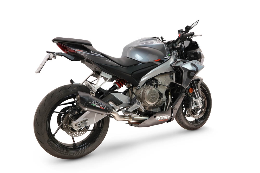 GPR exhaust compatible with Aprilia RS 660 2025-2026, GP-Revo Black Titanium, full system exhaust legal for UK and non-EU countries including removable db killer 