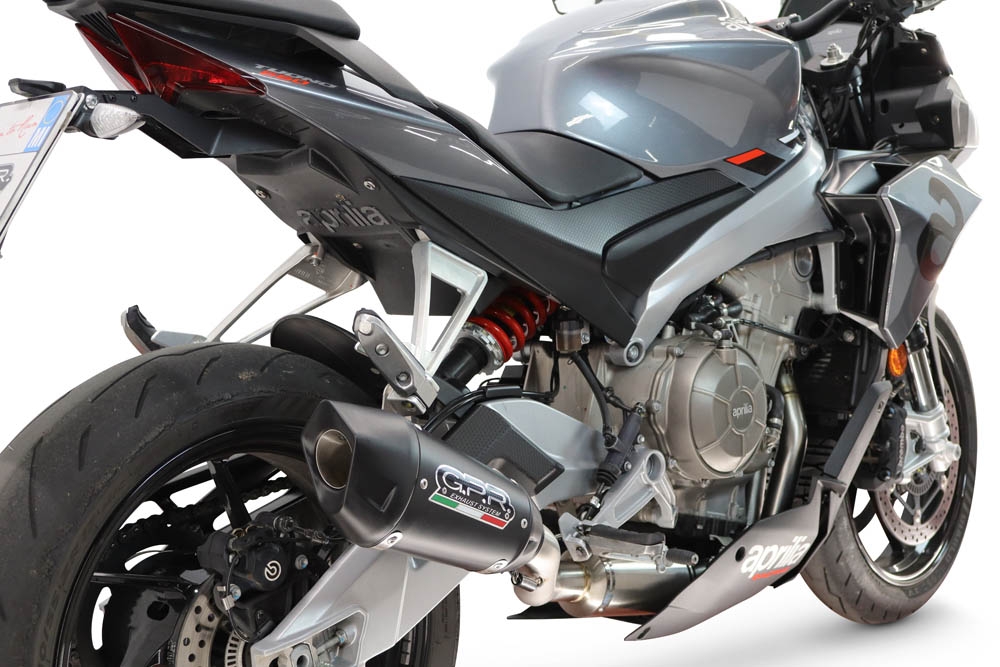 GPR exhaust compatible with Aprilia RS 660 2025-2026, GP-Revo Black Titanium, full system exhaust legal for UK and non-EU countries including removable db killer 