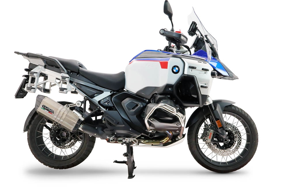 GPR exhaust compatible with Bmw R 1300 GS Adventure 2024-2026, Hyper Sonic Titanium, Homologated legal slip-on exhaust including removable db killer and link pipe 