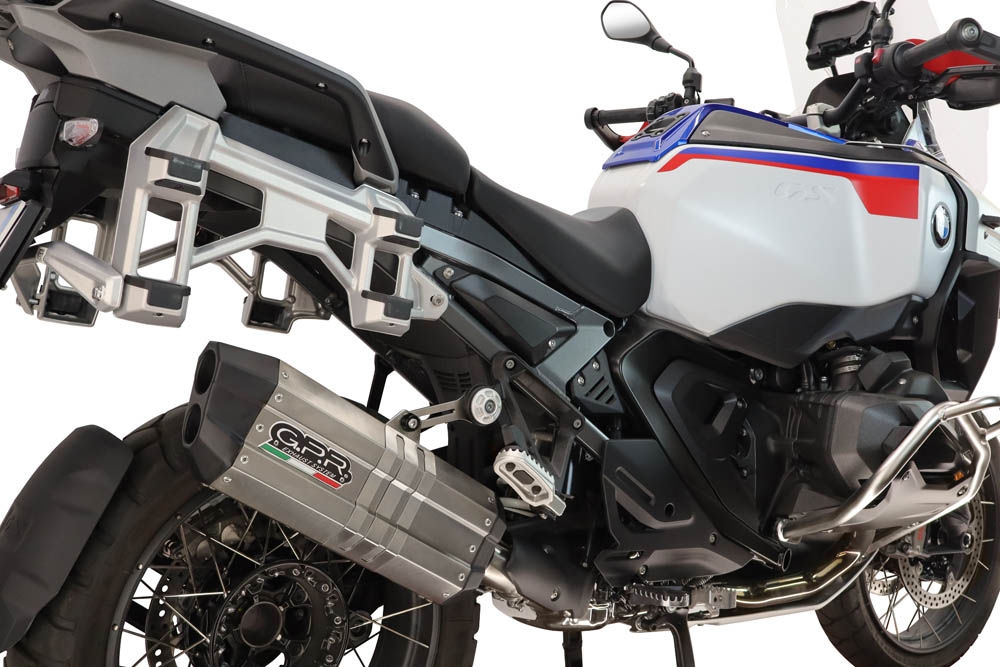 GPR exhaust compatible with Bmw R 1300 GS Adventure 2024-2026, Hyper Sonic Titanium, Homologated legal slip-on exhaust including removable db killer and link pipe 