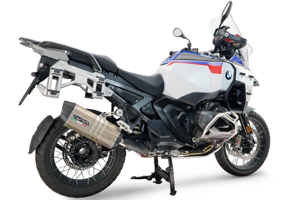 GPR exhaust compatible with Bmw R 1300 GS Adventure 2024-2026, Hyper Sonic Titanium, Homologated legal slip-on exhaust including removable db killer and link pipe 