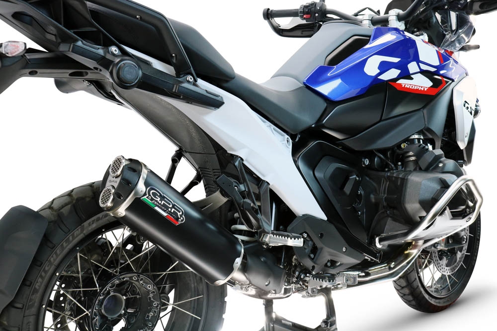 GPR exhaust compatible with Bmw R 1300 GS Adventure 2024-2026, Hyper Dual Black Titanium, Homologated legal slip-on exhaust including removable db killer and link pipe 