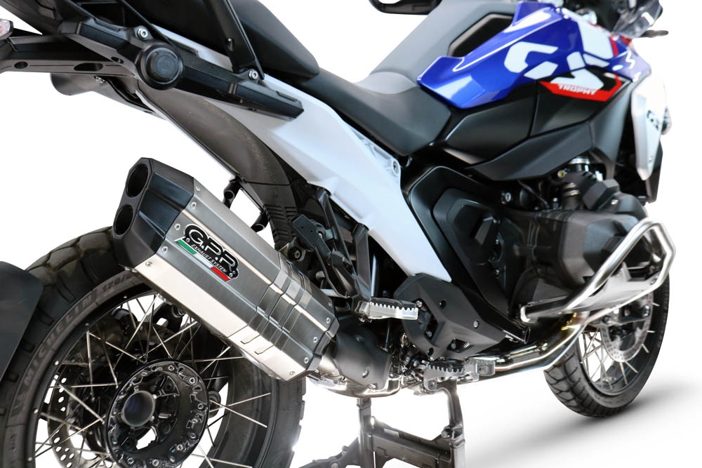 GPR exhaust compatible with Bmw R 1300 GS Adventure 2024-2026, Hyper Sonic Titanium, Homologated legal slip-on exhaust including removable db killer and link pipe 