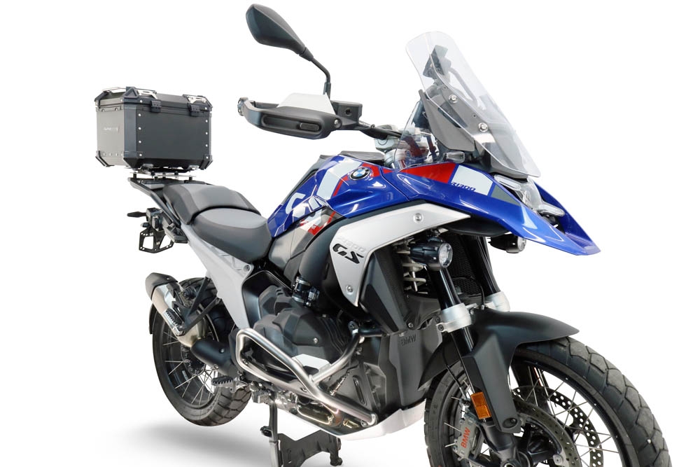 Top case GPR TECH compatible with  Bmw R 1300 GS Adventure 2024/2026 GPR TECH Top case in aluminum, silver color with specific plate included to mount on the original rear rack Capacity 35 LT.