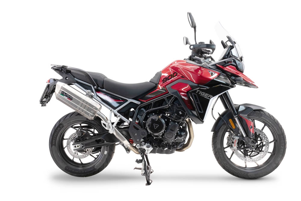 Exhaust compatible with Triumph Tiger 900 GT / Pro / Rally Pro 2024-2025, Hyper Sonic Titanium, Slip-on exhaust including removable db killer and link pipe, not EPA-compliant 