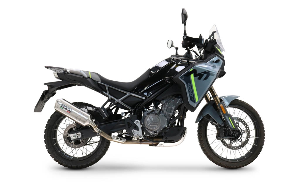 GPR exhaust compatible with  Cf Moto 450 MT 2024-2025, Satinox , Slip-on exhaust including removable db killer and link pipe, EPA-compliant 