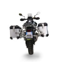 GPR TECH compatible with  Cf Moto 800 Mt Touring 2021/2024 e5 GPR TECH Pair of side cases aluminum made with contoured right side, silver color with specific pannier holder Capacity 38 LT. + 32 LT.