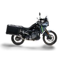 GPR TECH compatible with  Cf Moto 800 Mt Touring/Explorer 2025/2026 e5 plus GPR TECH Pair of side cases aluminum made with contoured right side, black color with specific pannier holder Capacity 38 LT. + 32 LT.