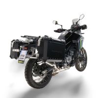 GPR TECH compatible with  Cf Moto 800 Mt Touring 2021/2024 e5 GPR TECH Pair of side cases aluminum made with contoured right side, black color with specific pannier holder Capacity 38 LT. + 32 LT.