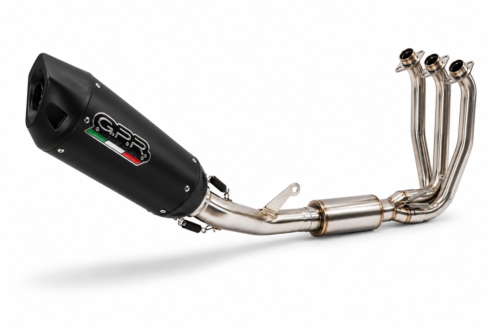 GPR exhaust compatible with Cf Moto 675NK 2024-2027, GP-Revo Black Titanium, full system exhaust legal for UK and non-EU countries including removable db killer 