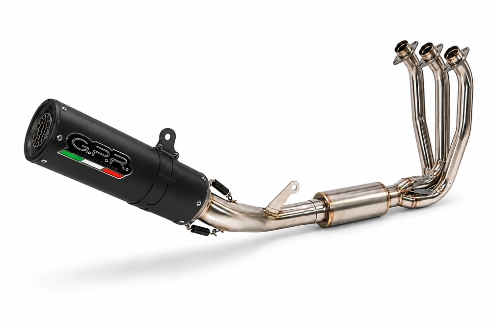 GPR exhaust compatible with Cf Moto 675NK 2024-2027, M3 Black Titanium, full system exhaust legal for UK and non-EU countries including removable db killer 