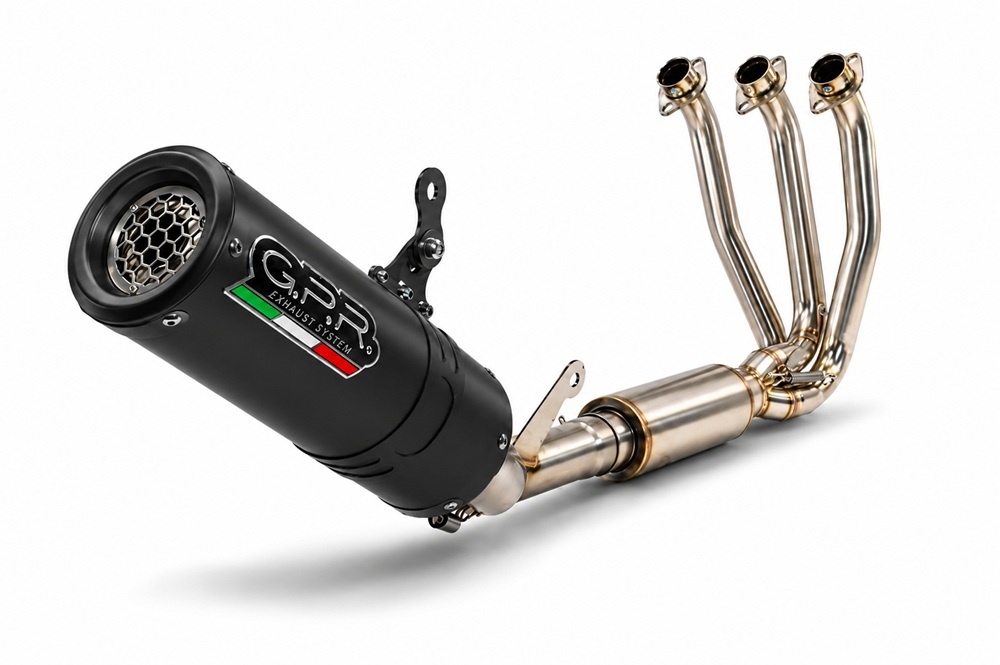 GPR exhaust compatible with Cf Moto 675NK 2024-2027, M3 Black Titanium, full system exhaust legal for UK and non-EU countries including removable db killer 