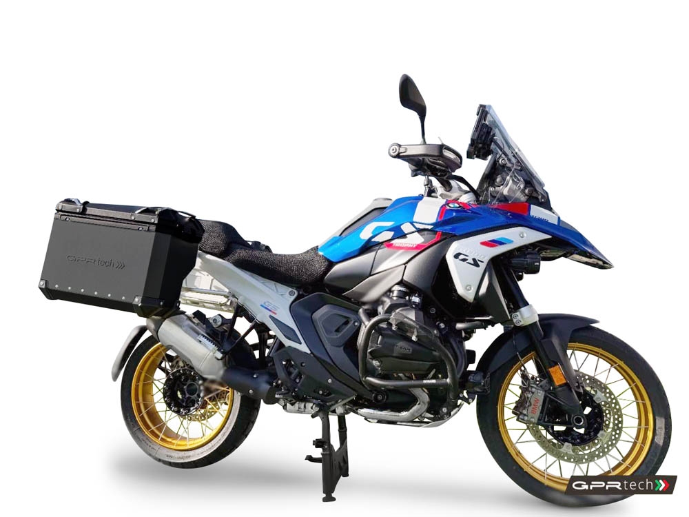 GPR TECH compatible with  BMW R 1300 GS 2023/2025 GPR TECH Pair of side cases aluminum made, black color with specific pannier holder Capacity 38 LT. + 38 LT.