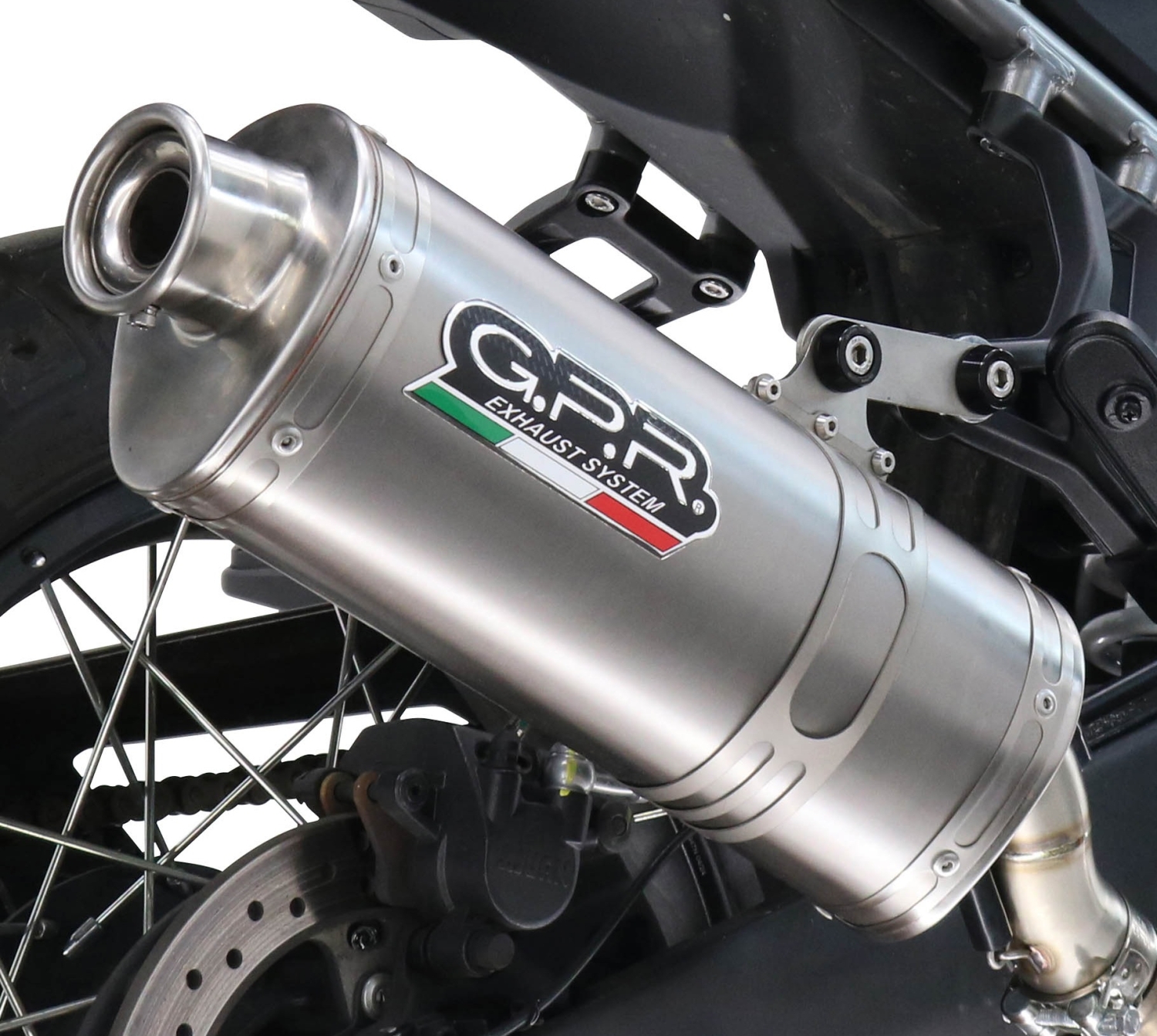 GPR exhaust compatible with Bmw R 1300 GS Adventure 2024-2026, Dune Triovale Titanio, Homologated legal slip-on exhaust including removable db killer and link pipe 