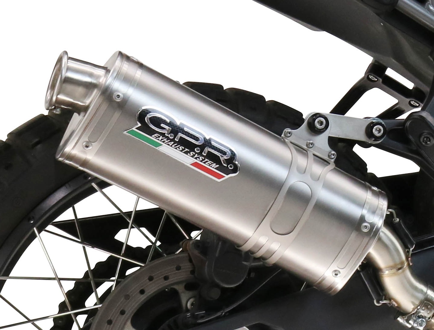 GPR exhaust compatible with Bmw R 1300 GS Adventure 2024-2026, Dune Triovale Titanio, Homologated legal slip-on exhaust including removable db killer and link pipe 