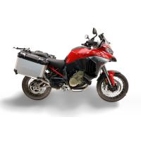 GPR TECH compatible with  Ducati Multistrada V4 - V4S 2025/2026 GPR TECH Pair of side cases aluminum made with contoured right side, silver color with specific pannier holder TECH-EVO serie  Capacity 38 LT. + 32 LT.