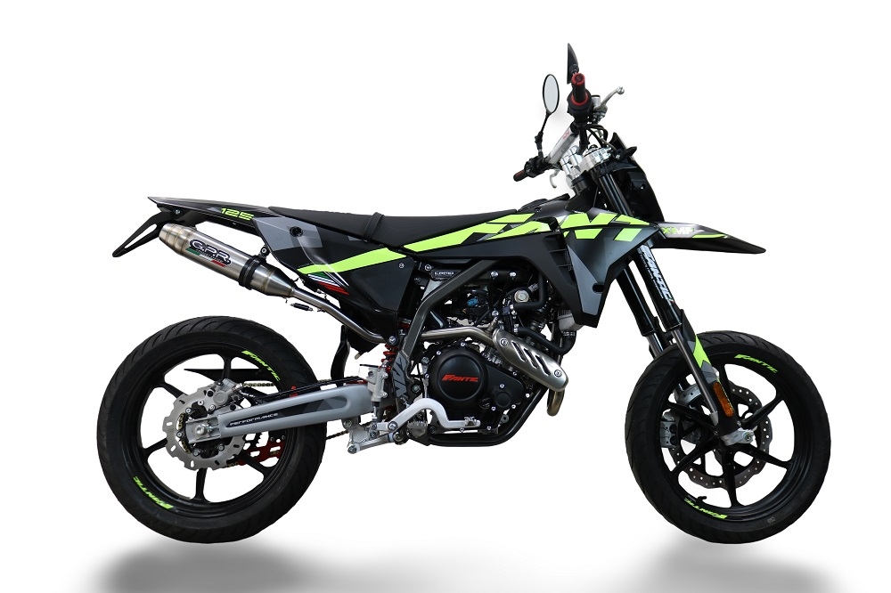 Exhaust compatible with Fantic Motor XEF 125 Enduro 125 Competition/Performance 2025-2026, Deeptone Inox, Slip-on exhaust including link pipe and removable db killer 