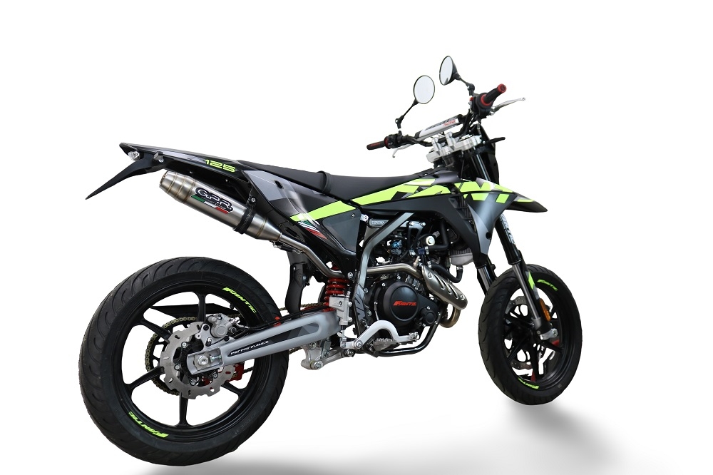 Exhaust compatible with Fantic Motor XEF 125 Enduro 125 Competition/Performance 2025-2026, Deeptone Inox, Slip-on exhaust including link pipe and removable db killer 