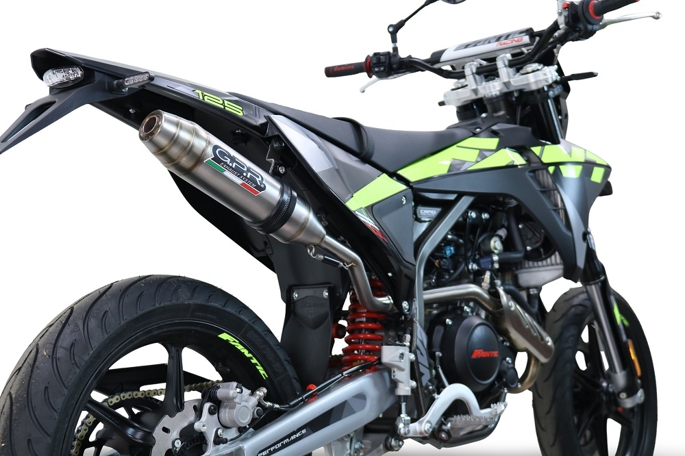 Exhaust compatible with Fantic Motor XEF 125 Enduro 125 Competition/Performance 2025-2026, Deeptone Inox, Slip-on exhaust including link pipe and removable db killer 