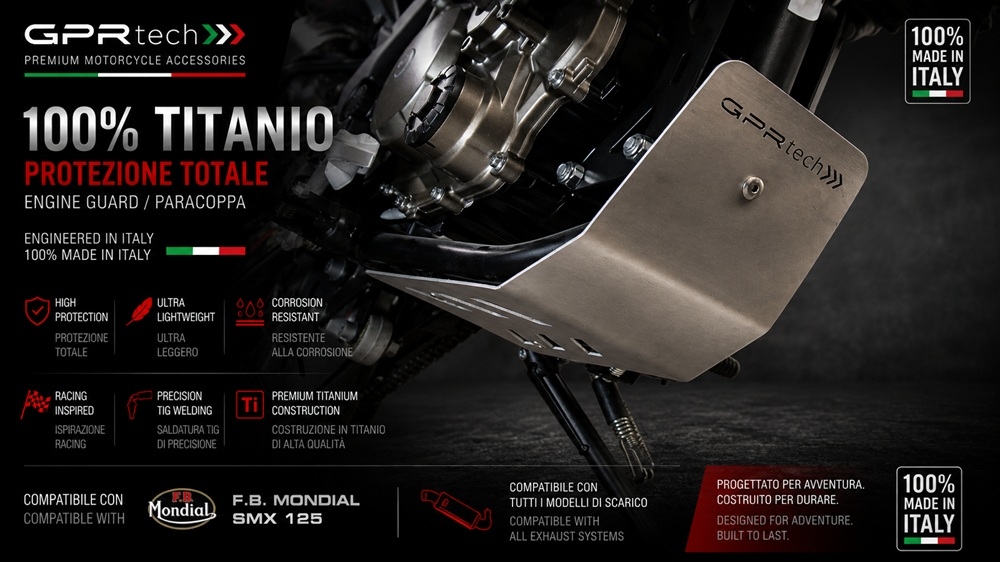 GPR TECH compatible with  F.B. Mondial Smx 125 Enduro 2021/2023 e5 Supermoto 2021/2023 e5 GPR TECH Titanium Skid plate 